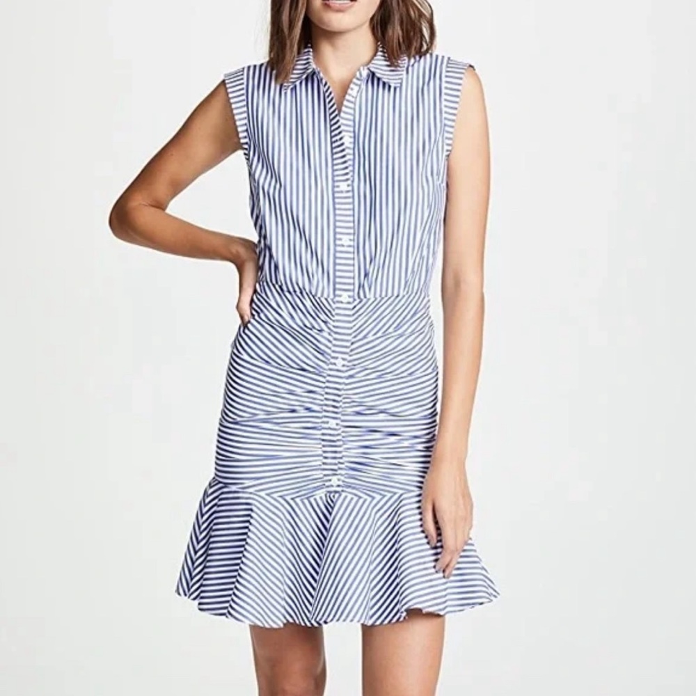 Veronica Beard Blue/White Striped Sleeveless Striped Flounce Dress - Picture 4 of 10